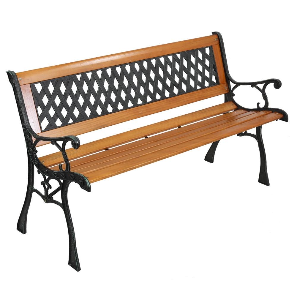 49.5" Bronze and Natural Metal Wood Outdoor Bench with Weave Backrest