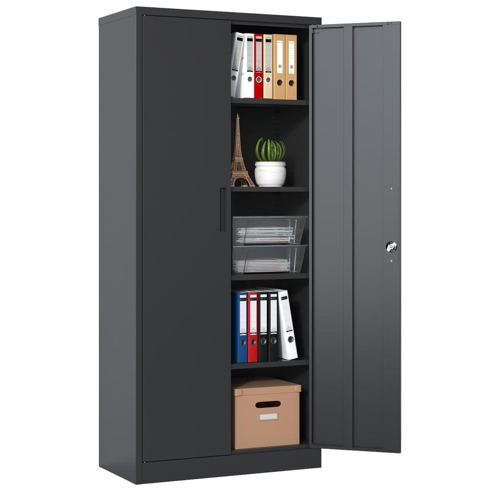 71"H Metal Garage Storage Cabinet, Black Tool Steel Locking Cabinet with Doors and 4 Shelves, Tall Cabinets for Garage Storage Systems Lockable File Cabinet for Home Office, Classroom/Pantry