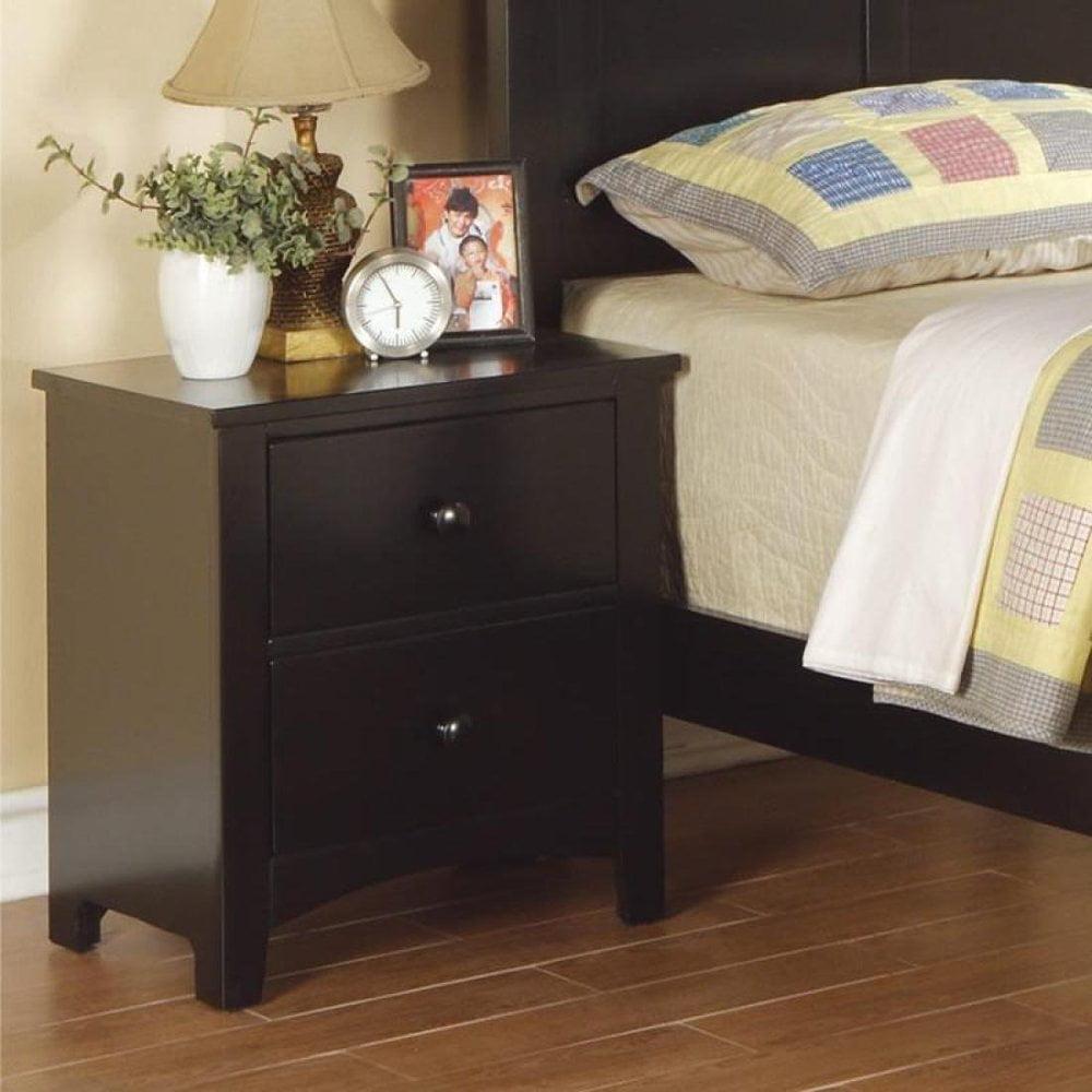 Black Pine Veneer 2-Drawer Nightstand