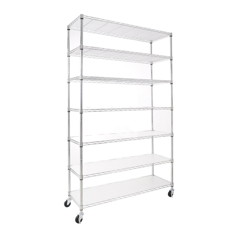 Chrome NSF 7 Tier Metal Shelf Wire Shelving Unit, 2450lbs Heavy Duty Adjustable Storage Rack with Wheels & Shelf Liners for Closet Kitchen Garage Basement Commercial Shelving - 82" H x 48" L x 18" D