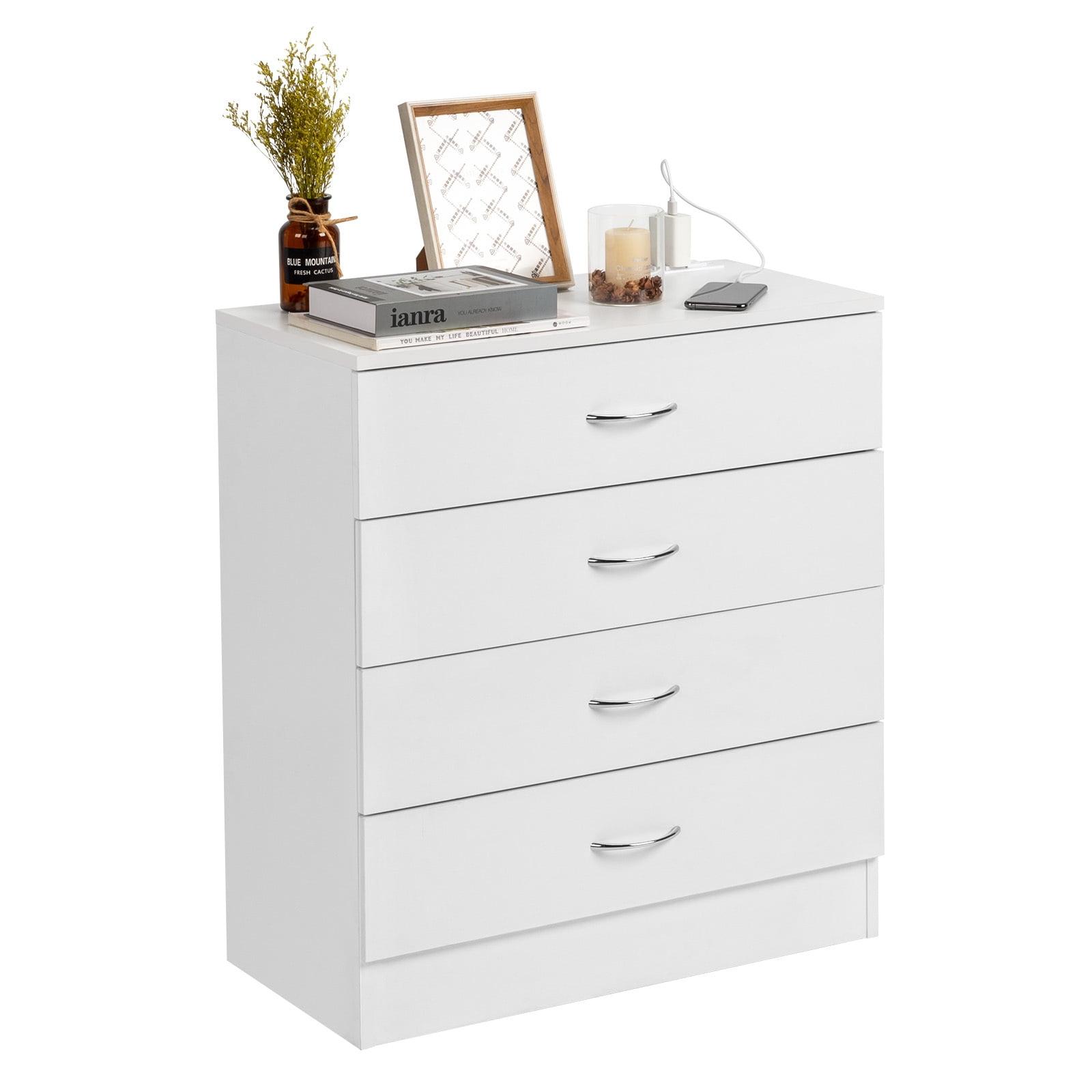 XIAOTAO White 4 Drawer Dresser for Bedroom, Modern Nightstand Storage Chest of Drawer, Wooden Side Table End Table, Living Room, Reception Room