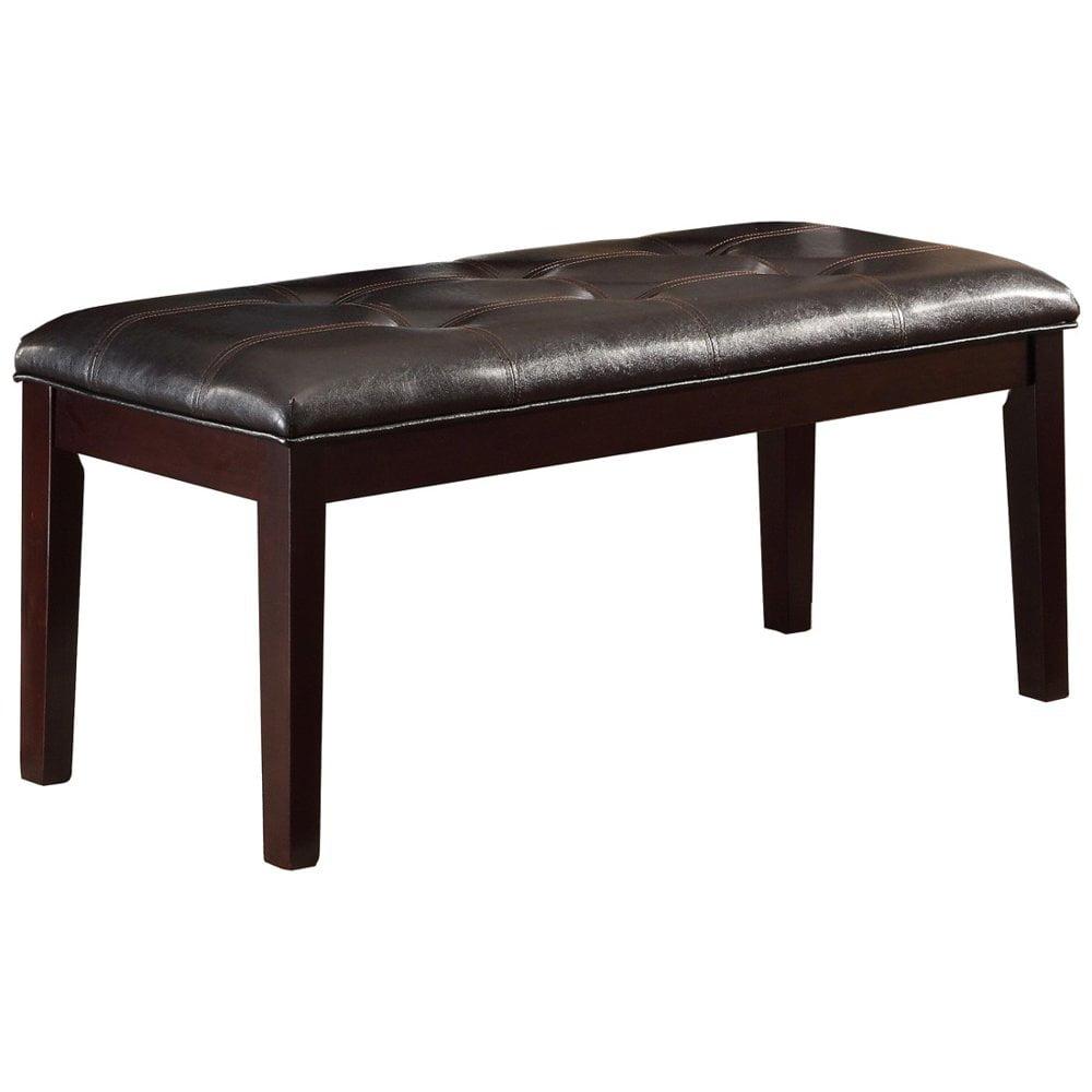 Espresso Brown Faux Leather Tufted 49" Wooden Bench