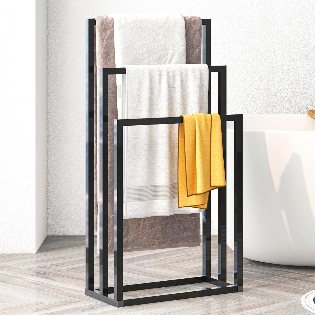 Gzxs 3-Tier Metal Towel Rack Modern Freestanding Towel Rack, Bathroom Metal Storage Towel Rack, Black