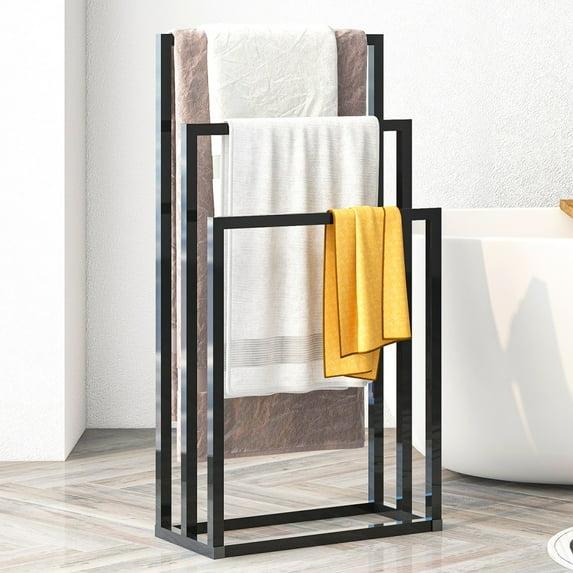 Gzxs 3-Tier Metal Towel Rack Modern Freestanding Towel Rack, Bathroom Metal Storage Towel Rack, Black