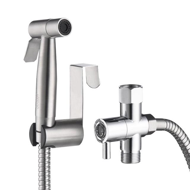 Silver Stainless Steel Handheld Bidet Sprayer with Dual Pressure Modes
