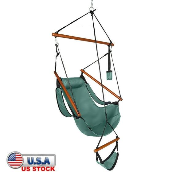 Tcbosik Hammock Hanging Chair, Oxford Cloth Air Swing Seat with Cup Holder and Hardwood Rod for Indoor/Outdoor Yard Garden Patio Balcony, Green
