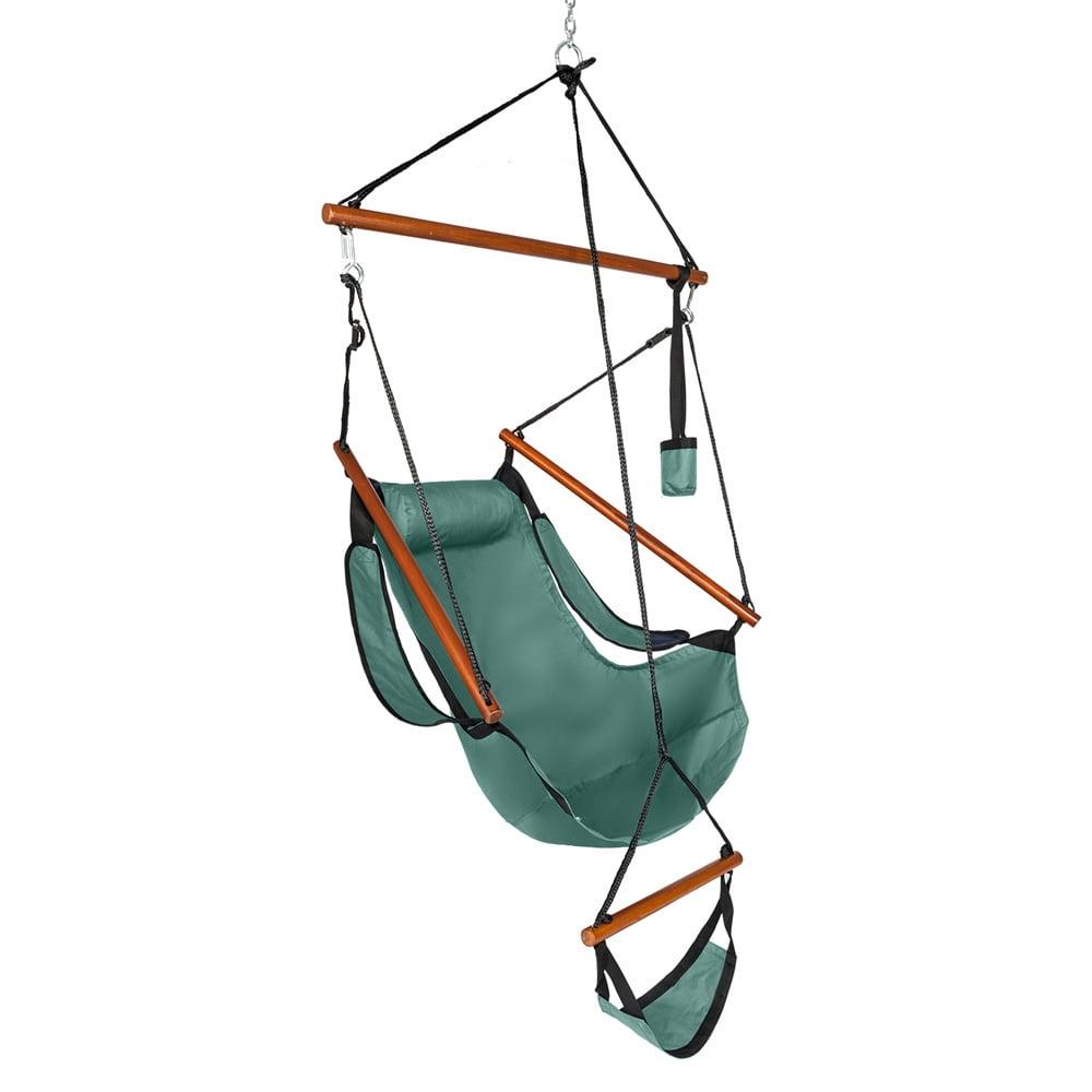 Tcbosik Hammock Hanging Chair, Oxford Cloth Air Swing Seat with Cup Holder and Hardwood Rod for Indoor/Outdoor Yard Garden Patio Balcony, Green