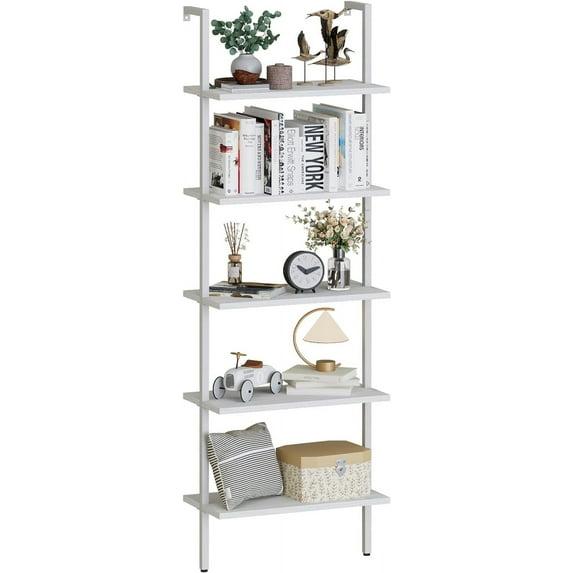 Tcbosik 5-Tiers Ladder Bookshelf Wall-Mounted Bookcase Storage Display Rack with Metal Frame, White