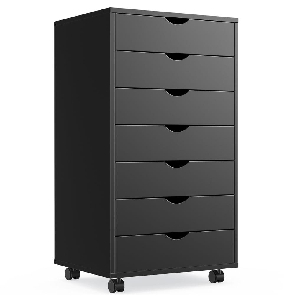 Black Modern 7-Drawer Mobile Wood Filing Cabinet