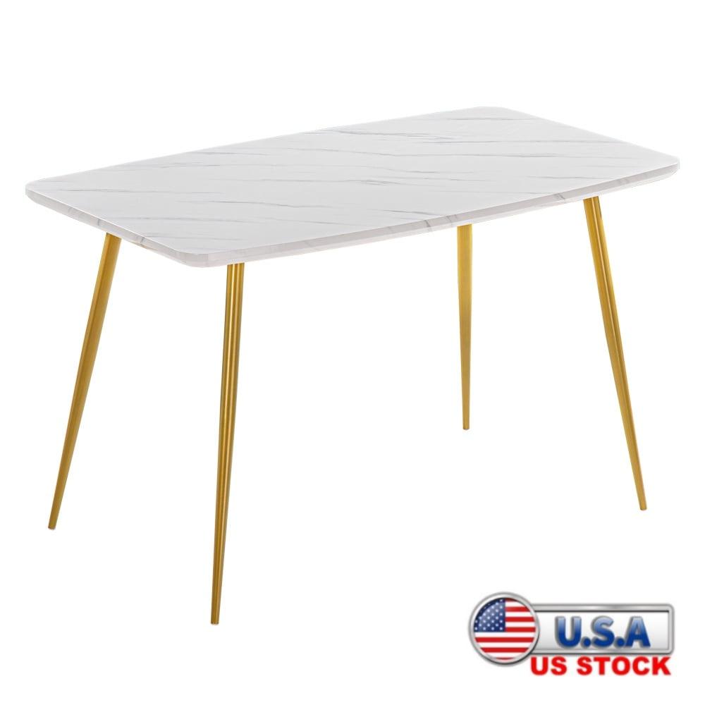 Gzxs Modern Rectangle Dining Table, White Marble Sticker Desktop, Gold Metal Legs, 47.25"L x 29.13"W x 29.92"H