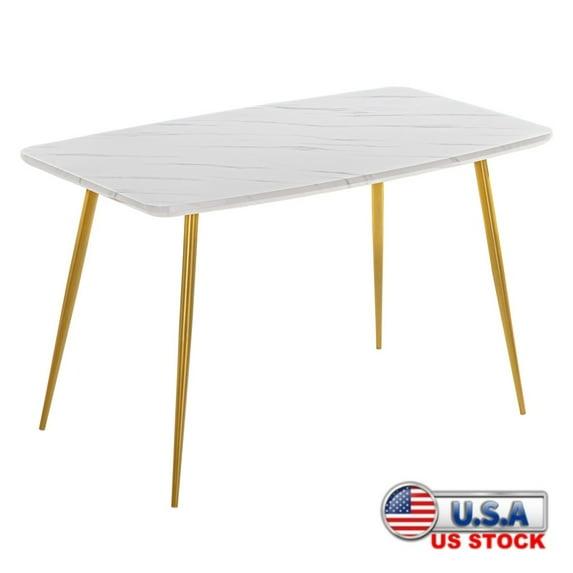 Gzxs Modern Rectangle Dining Table, White Marble Sticker Desktop, Gold Metal Legs, 47.25"L x 29.13"W x 29.92"H