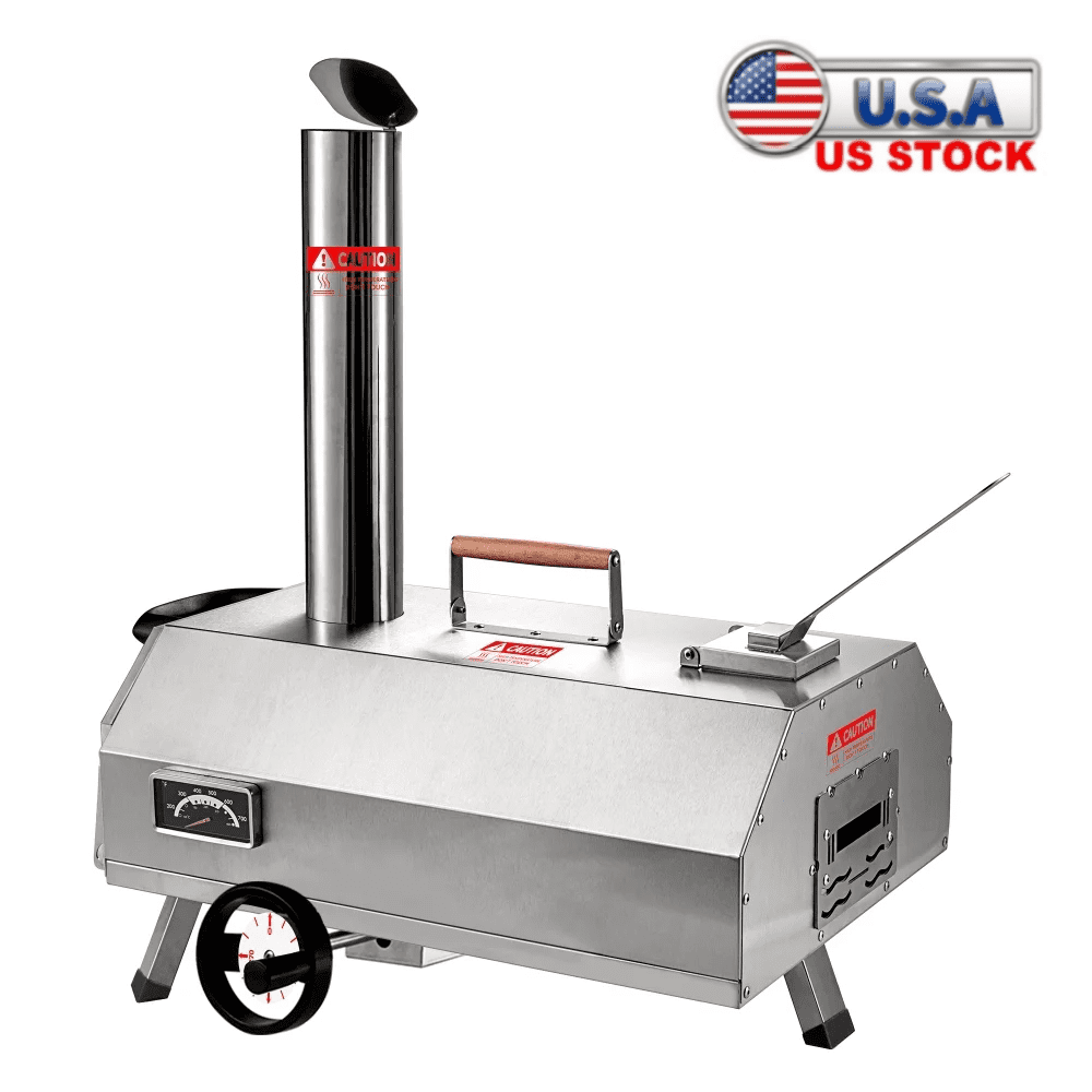 Enyopro 12" Semi-Automatic Outdoor Pizza Oven, Portable Wood-Fired Pizza Maker with Manual Rotating Turntable, Temperature Gauge for Stone-Baked Pizzas, Steak, Bread, Garden & Outdoor Use