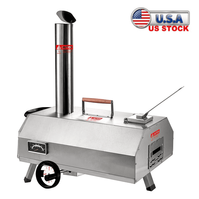 Enyopro 12" Semi-Automatic Outdoor Pizza Oven, Portable Wood-Fired Pizza Maker with Manual Rotating Turntable, Temperature Gauge for Stone-Baked Pizzas, Steak, Bread, Garden & Outdoor Use