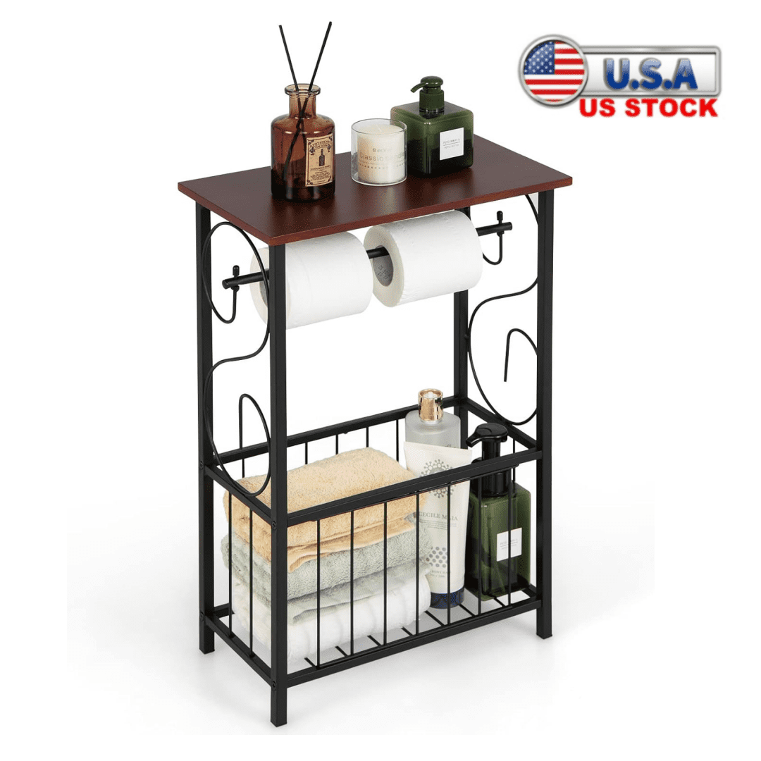 Spaco Side Sofa Narrow Table with Removable Paper Holder for Living Room-Brown, Small Side Table, End Table for Bedroom Living Room