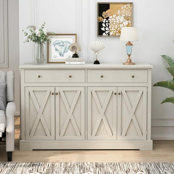 Tcbosik Sideboard Buffet Cabinet, Credenza Console Cabinet, Coffee Bar Cabinet with Doors and Drawers for Kitchen Entryway Hallway Living Room, White
