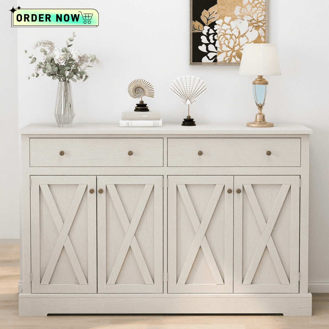 Tcbosik Sideboard Buffet Cabinet, Credenza Console Cabinet, Coffee Bar Cabinet with Doors and Drawers for Kitchen Entryway Hallway Living Room, White