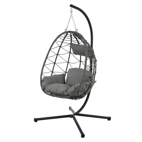 Tcbosik Swing Egg Chair with Stand, Indoor Outdoor Hanging Chair with Cushion for Bedroom Balcony Patio Garden, Easy to Assemble, Dark Grey
