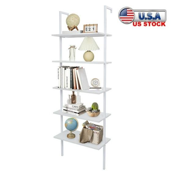 Tcbosik 5-Tiers Ladder Bookshelf Wall-Mounted Bookcase Storage Display Rack with Metal Frame, White