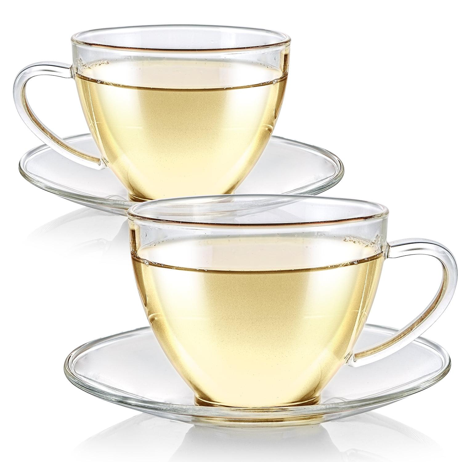 Crystal Clear Glass Teacup and Saucer Set, 6 OZ, 2-Pack