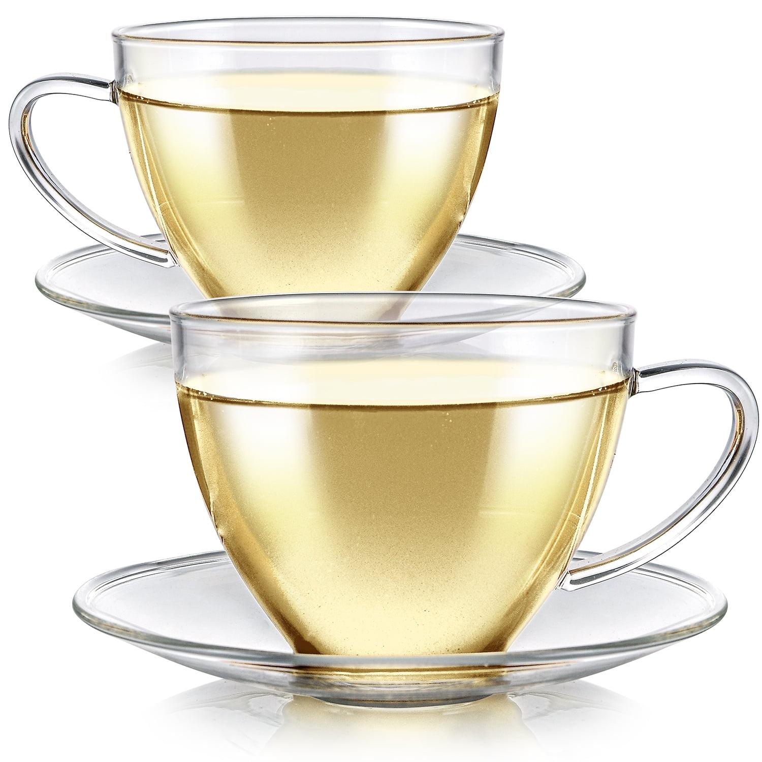 Small Clear Glass Teacup and Saucer Set, 8 oz