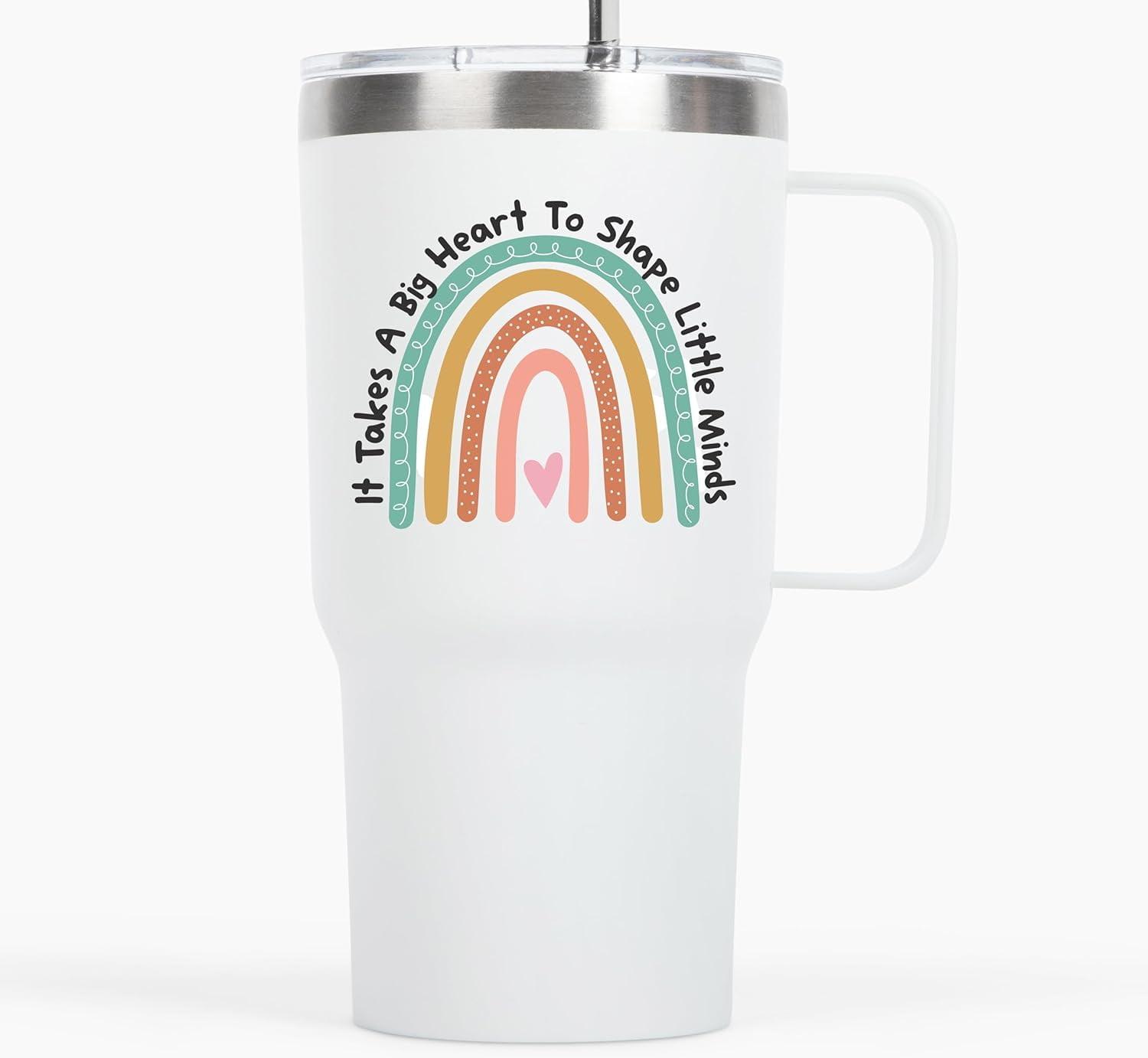 Teacher Gifts Coffee Mug - It Takes a Big Heart to Shape Little Minds 20oz Tumbler/Mug with Handle - Cute Idea for Appreciation Week, Women, Teaching, Best, Thank You, Birthday, Valentines Day