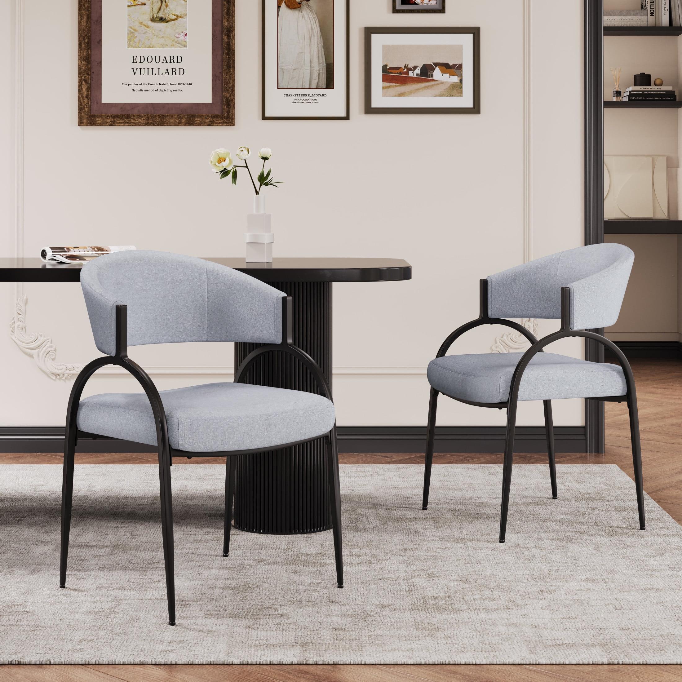 Christopher Knight Home Hayden Upholstered Armrest Dining Chairs with Metal Legs (Set of 2), Gray/Black
