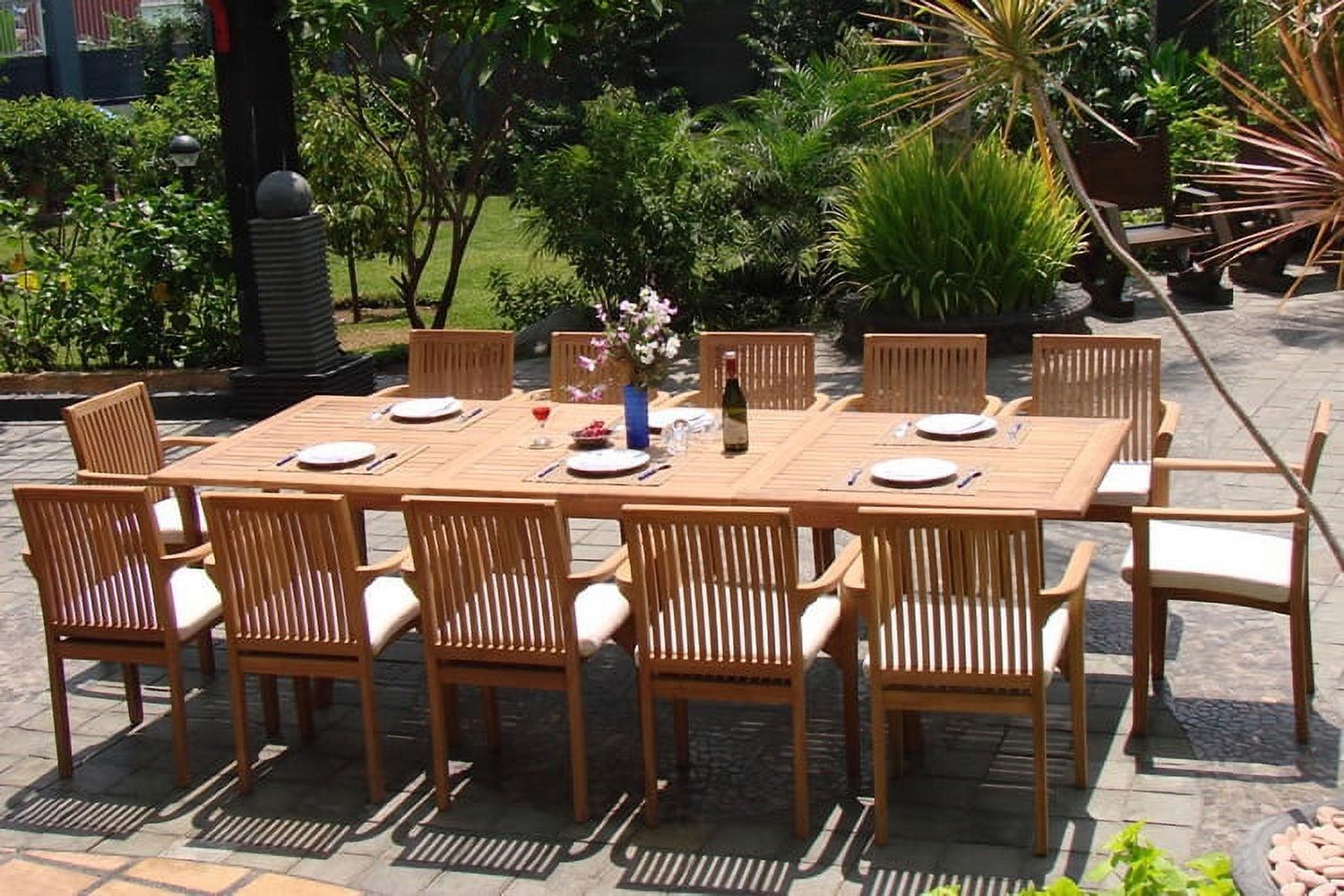 Wholesale Teak 13-Piece Patio Dining Set, Table & Lua Stacking Chairs Grade-A Teak