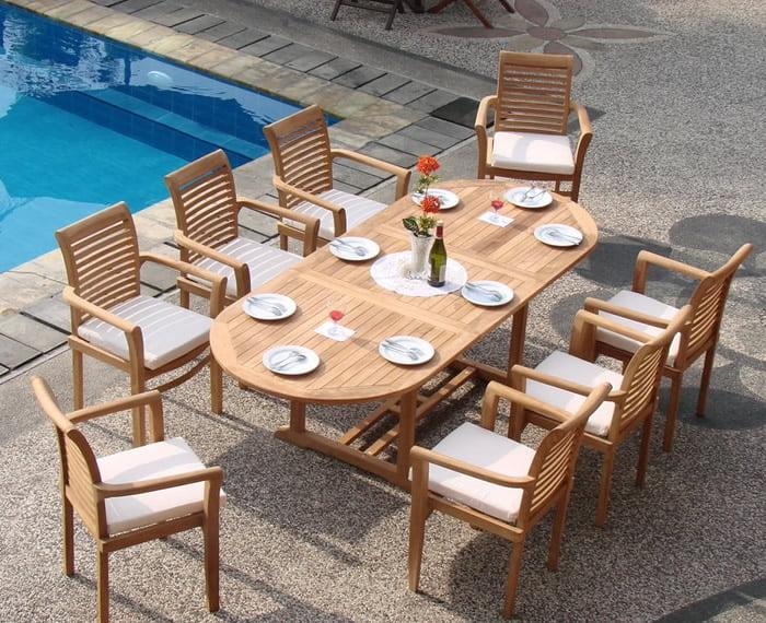 Natural Teak 7-Piece Extendable Oval Dining Set