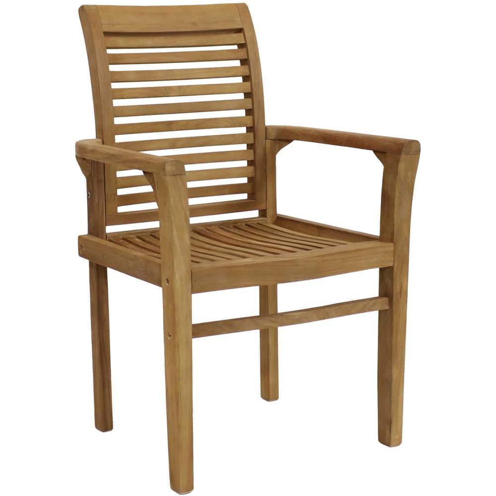 Light Brown Teak Outdoor Slatted Dining Armchair