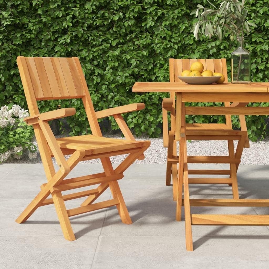 vidaXL Folding Patio Chairs 2pcs Set, 21.7"x24"x35.4" Outdoor Seating Solid Teak Wood with Slatted Design,