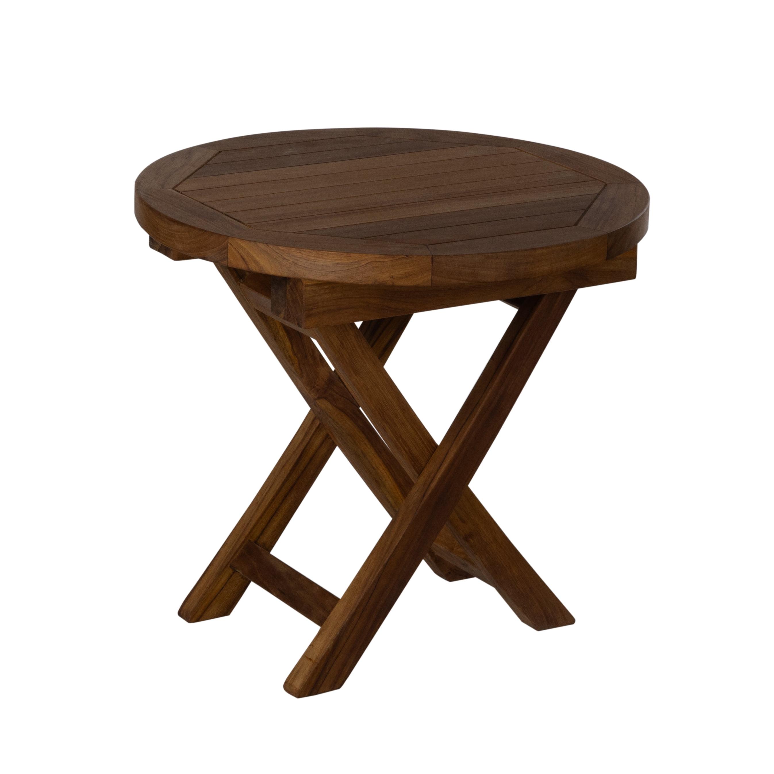 RRI Goods RRI Goods Teak Wood Folding Round Coffee Table, Teak Oil Finish for Camping & Outdoor Entertaining, Ideal Table for Backyard, Porch, Balcony (20"D x 20"W x 18"H)