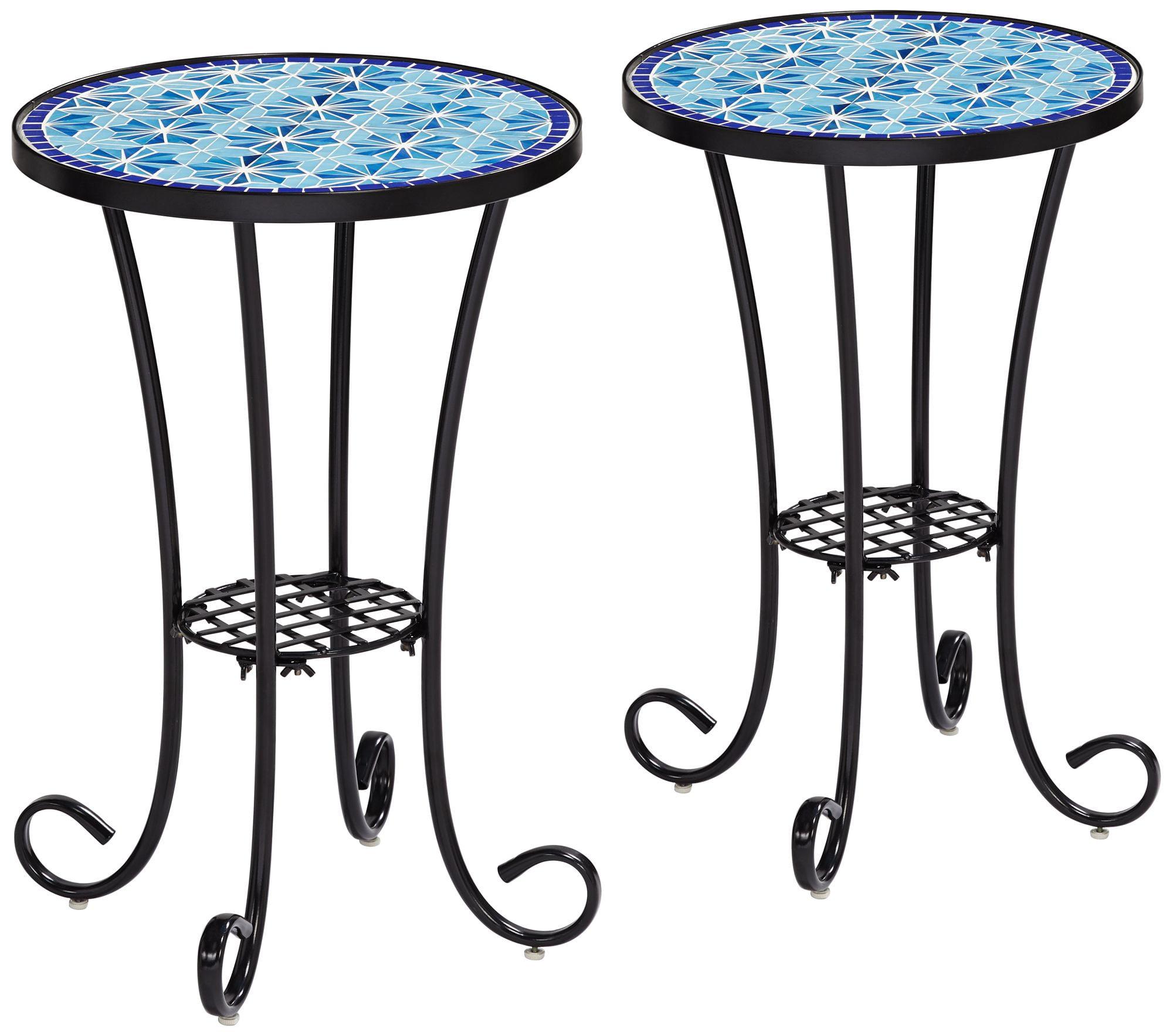 Coastal Black & Blue Stars Mosaic Outdoor Accent Tables Set of 2