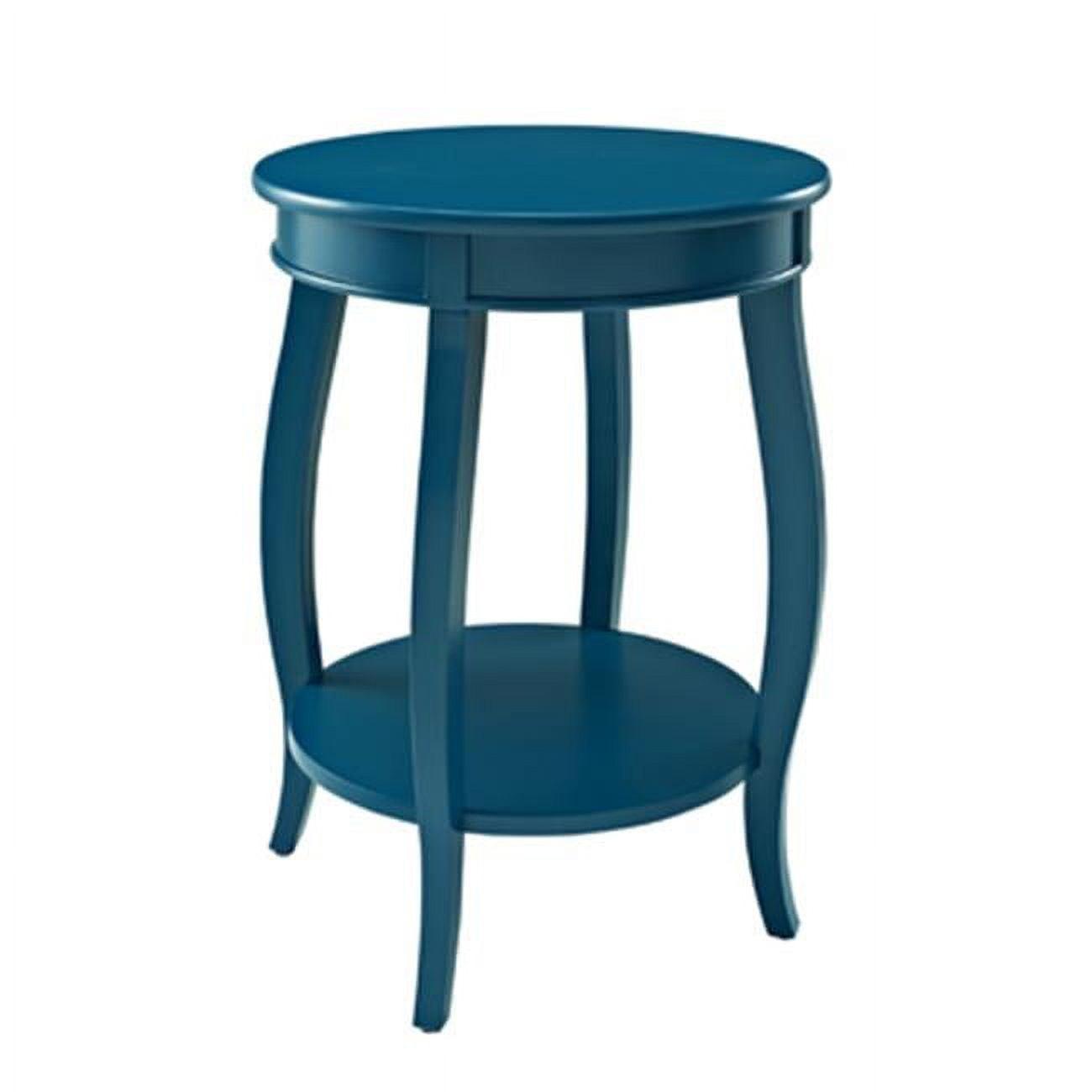 Teal Bohemian Round Wood Accent Table with Shelf