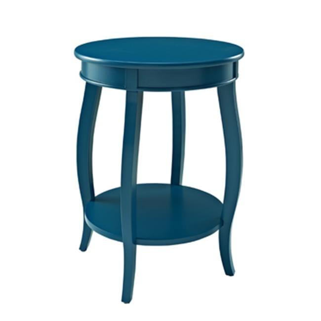 Linon Wren Round Wood End Table with Shelf in Teal Blue