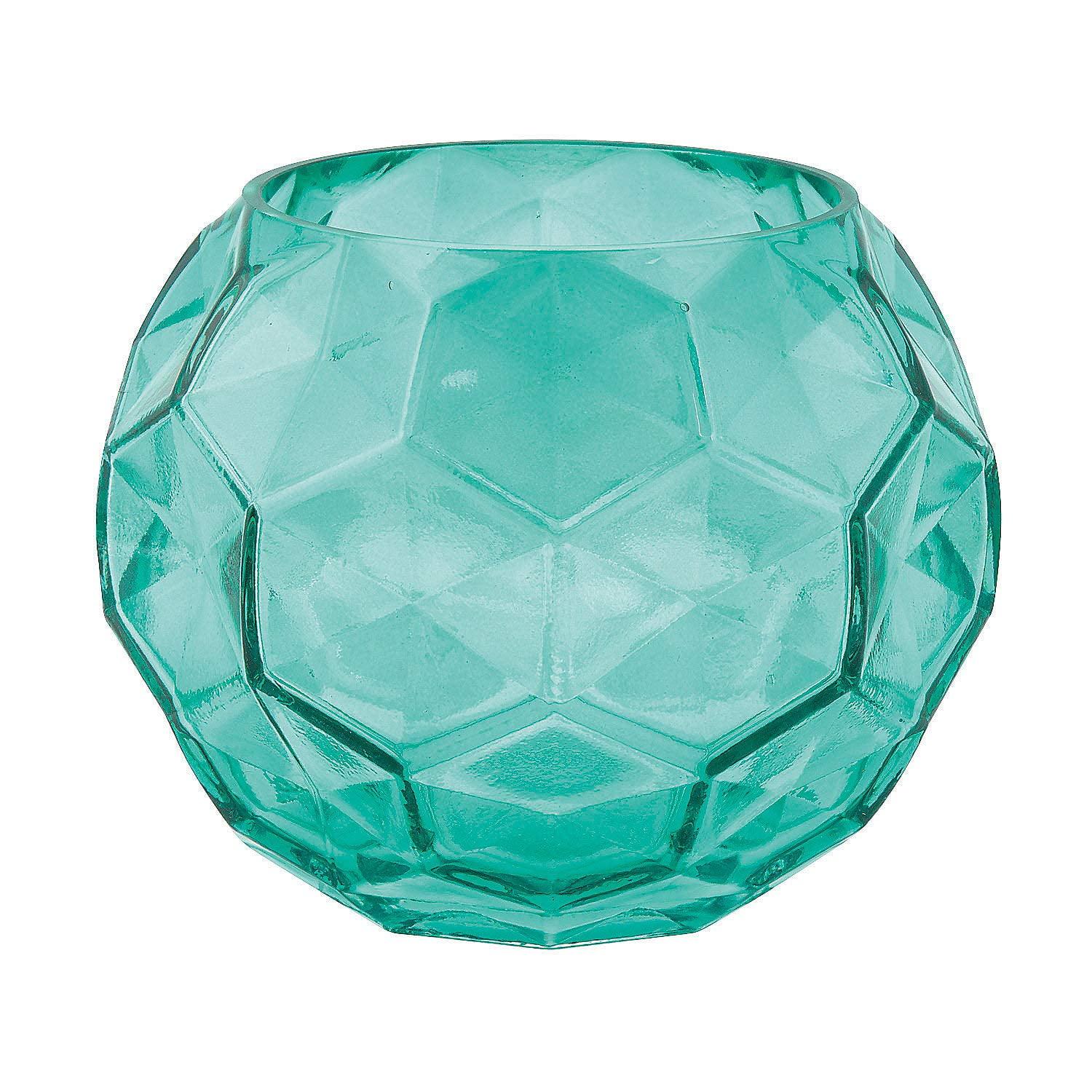 Teal Textured Glass Vase with Wide Brim for Centerpieces