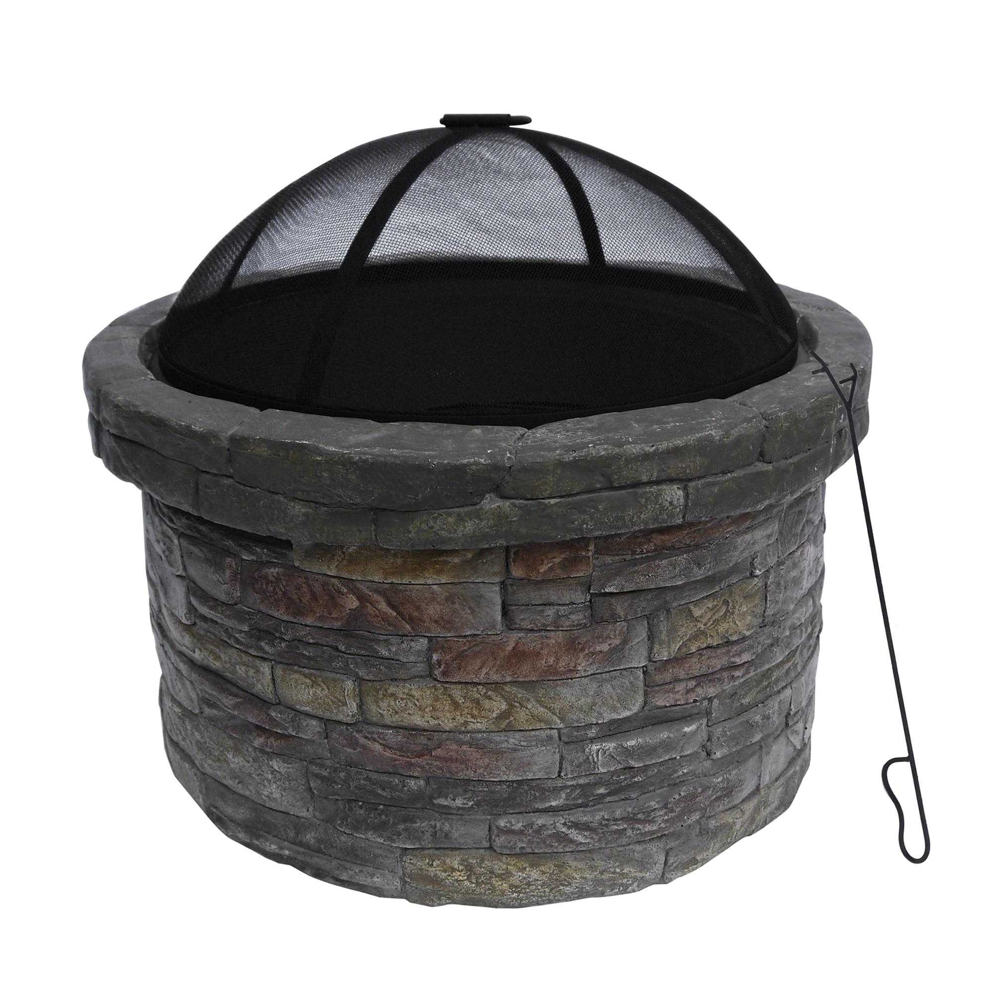 Annotto Teamson Home 26.5" Outdoor Round Faux Stone Wood Burning Fire Pit