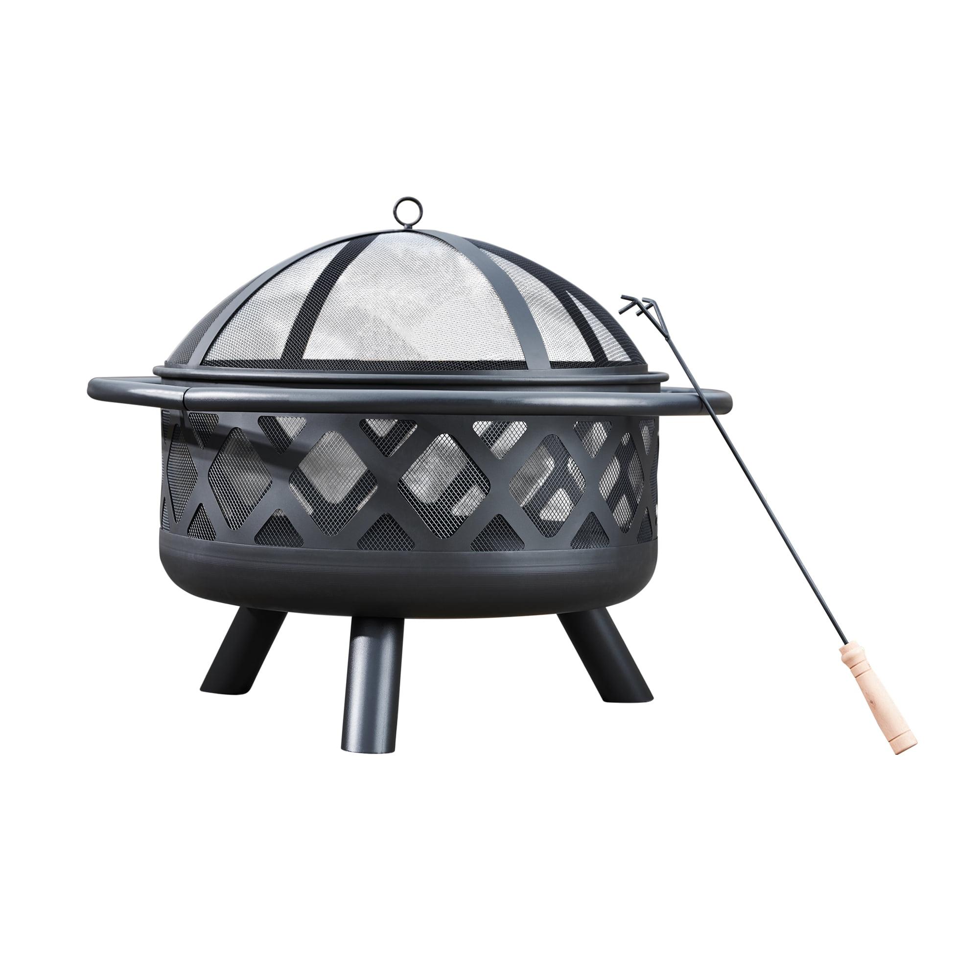 Heisey 30" Outdoor Round Wood Burning Fire Pit with Steel Base