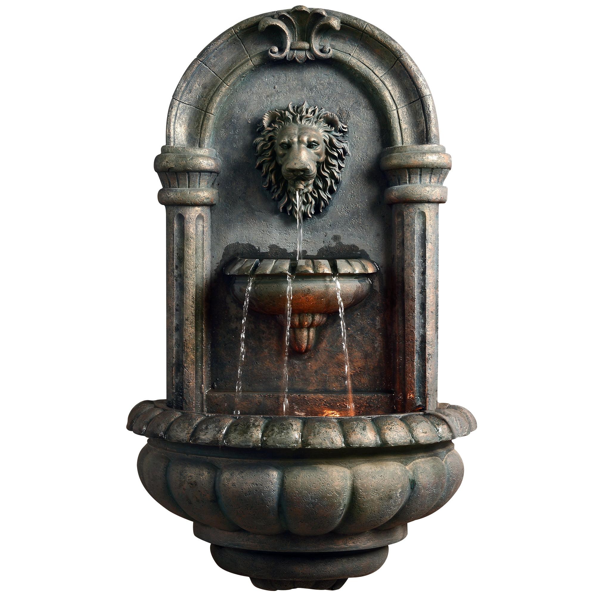 Teamson Home 32.1" Tiered Lion Head Stone LED Outdoor Water Fountain