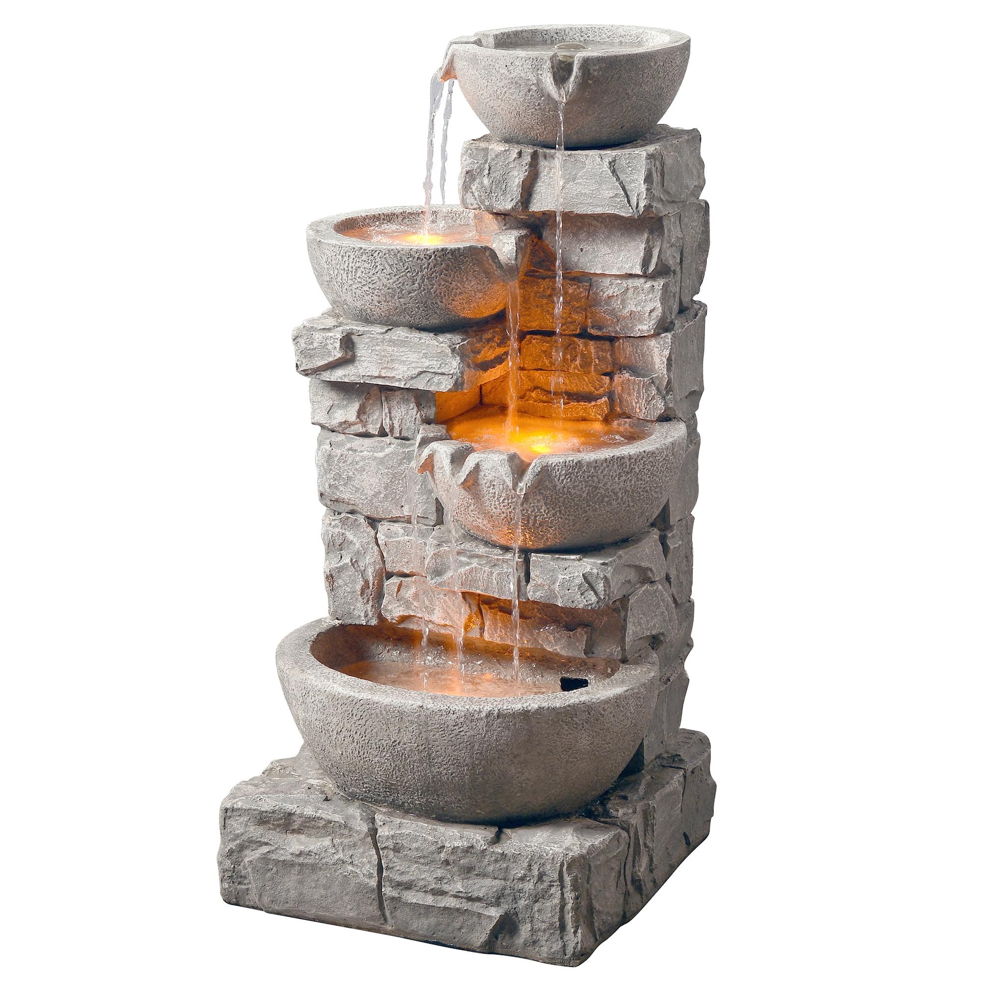 Teamson Home 33.25" Cascading Bowls & Stacked Stones LED Outdoor Water Fountain