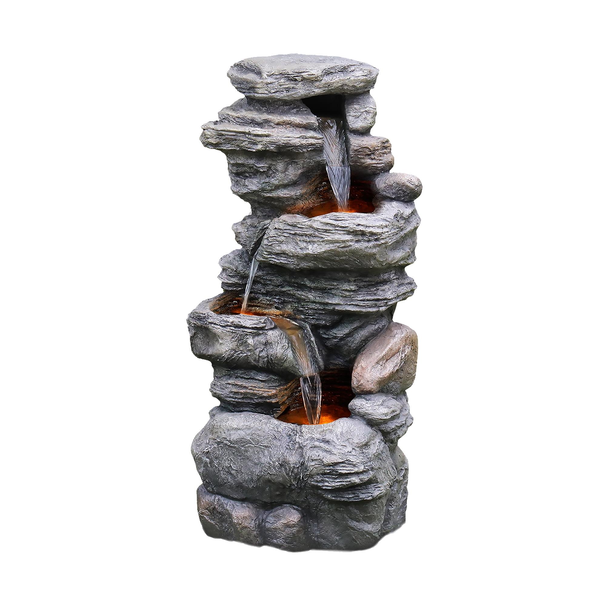 Teamson Home Gray 4-Tier Faux Stone Water Fountain with LED Lights