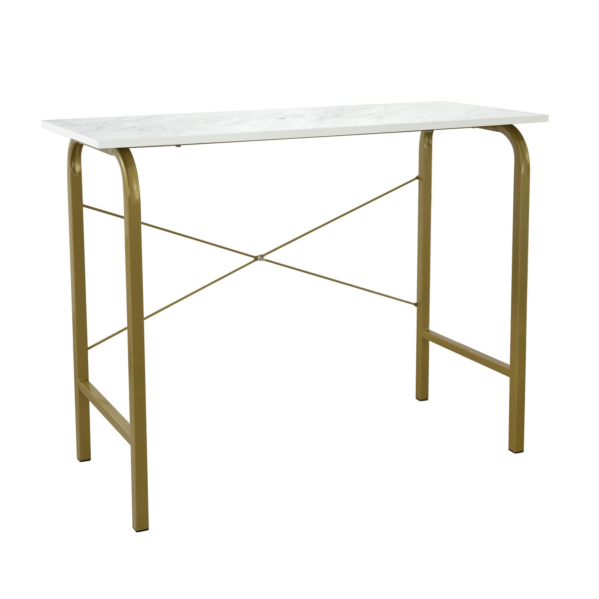 40" Home Office Computer Desk with Metal Base Marble/Brass - Teamson Home: Veneer Top, No Storage, Assembly Required