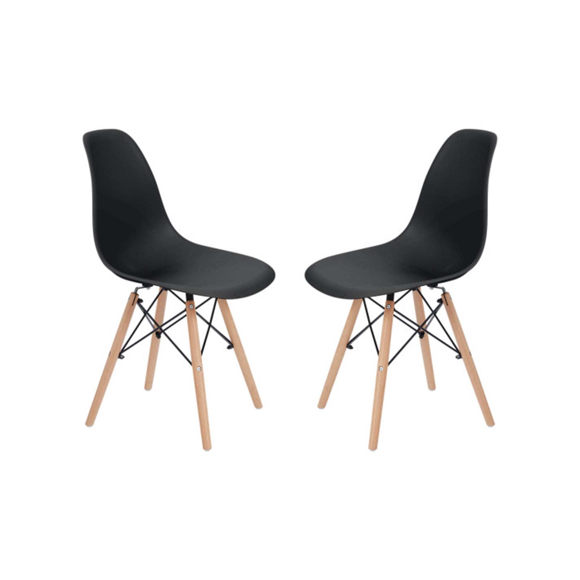 Allan Black Plastic Side Chairs with Wooden Legs, Set of 2