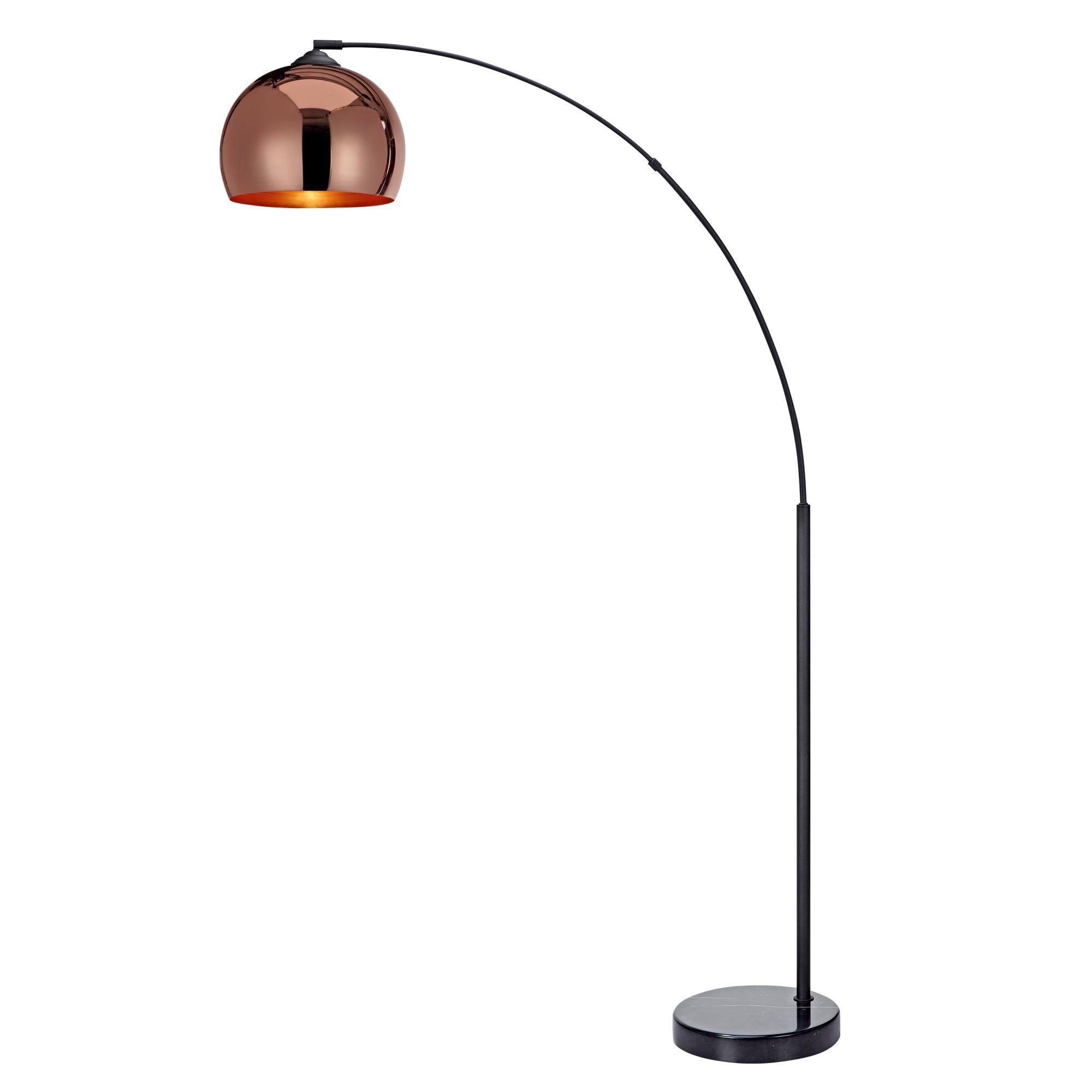 Elegant Arc Adjustable 67" Copper Floor Lamp with Faux Black Marble Base