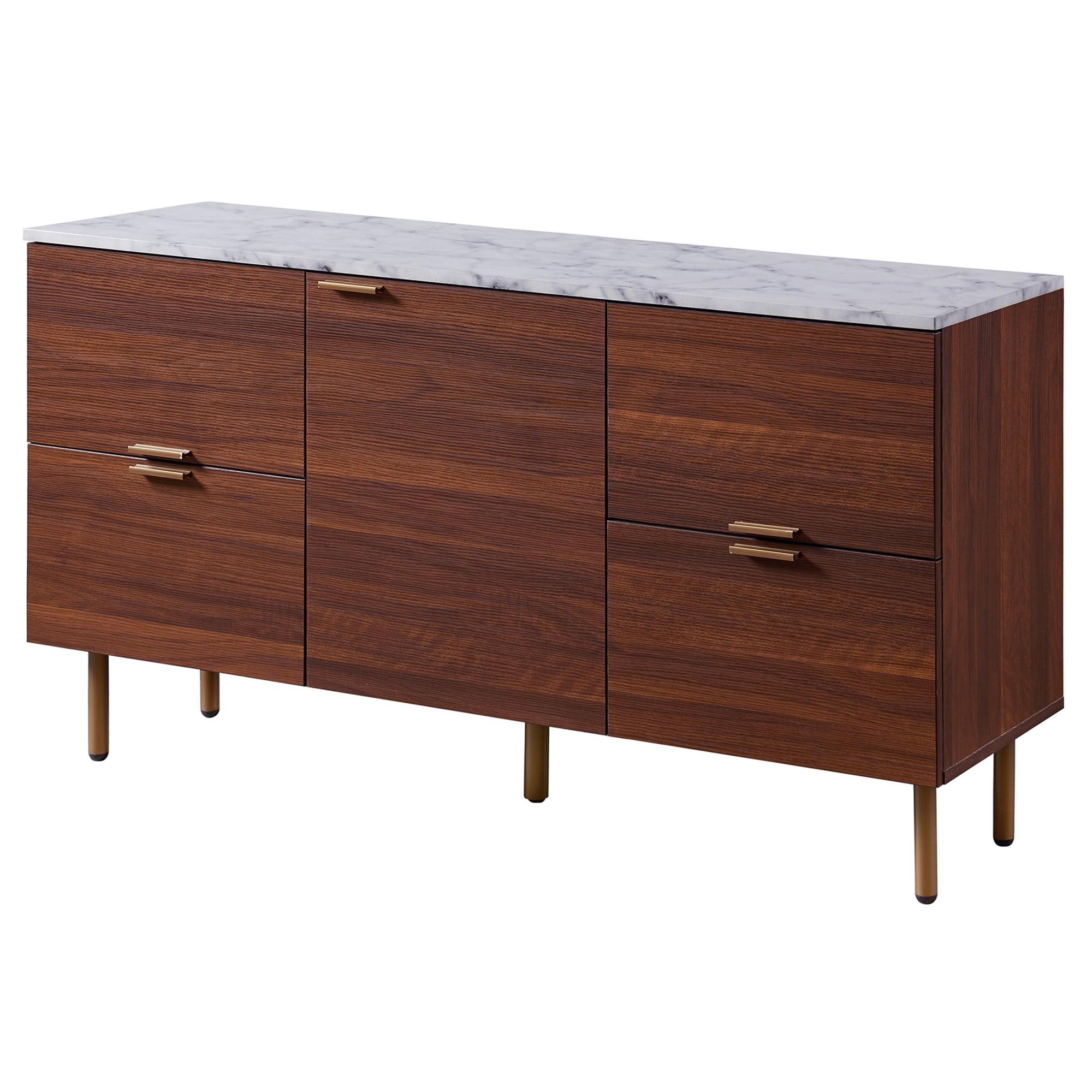 Ashton Mid-Century Modern Walnut Sideboard with Faux Marble Top