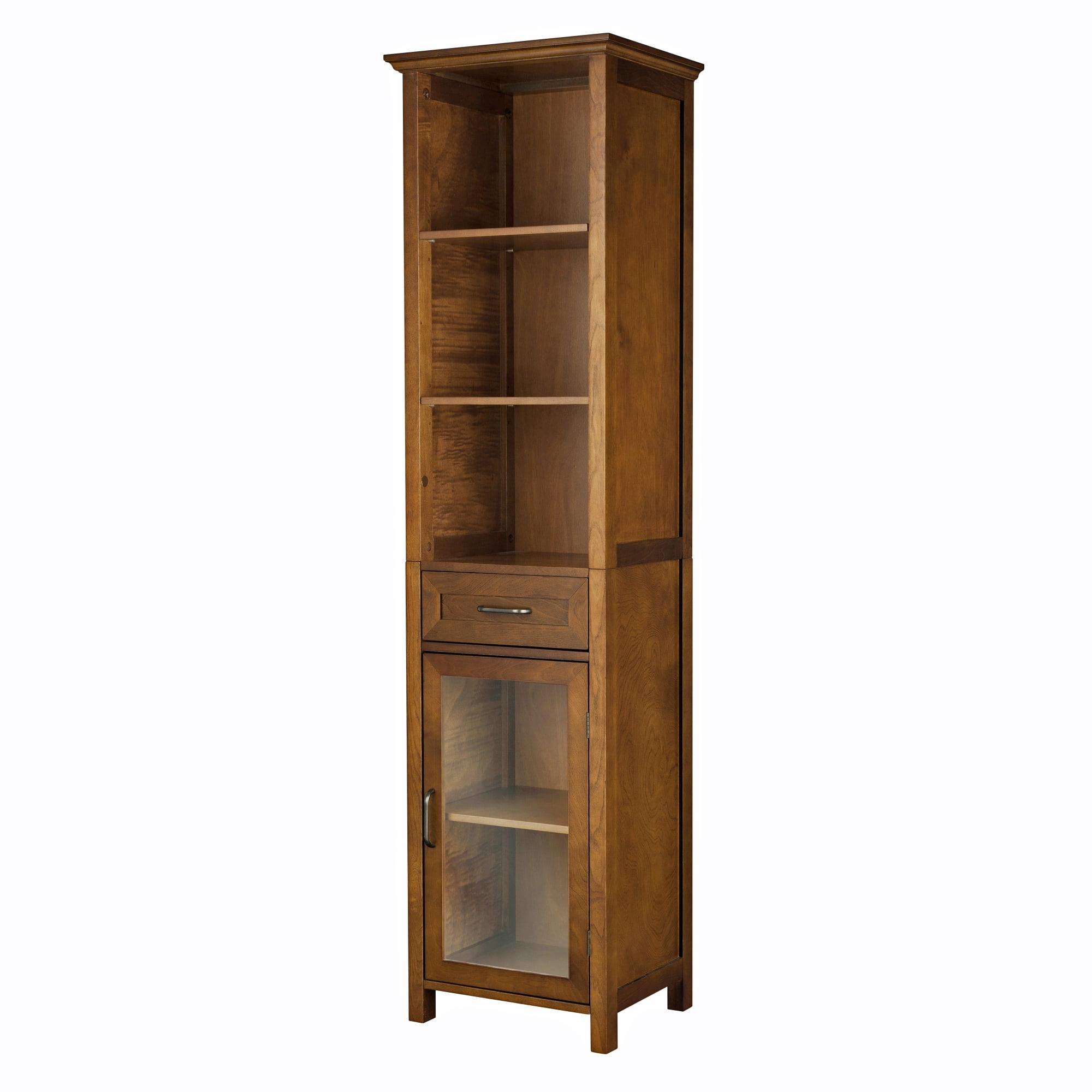 Avery Classic 65" Brown Oak Veneer Freestanding Cabinet with Adjustable Shelving