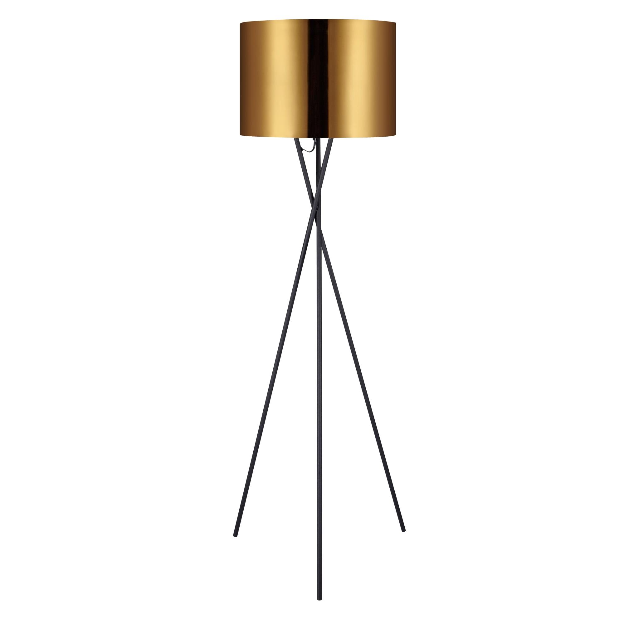 Elegant Outdoor Black Tripod Floor Lamp with Gold Shade