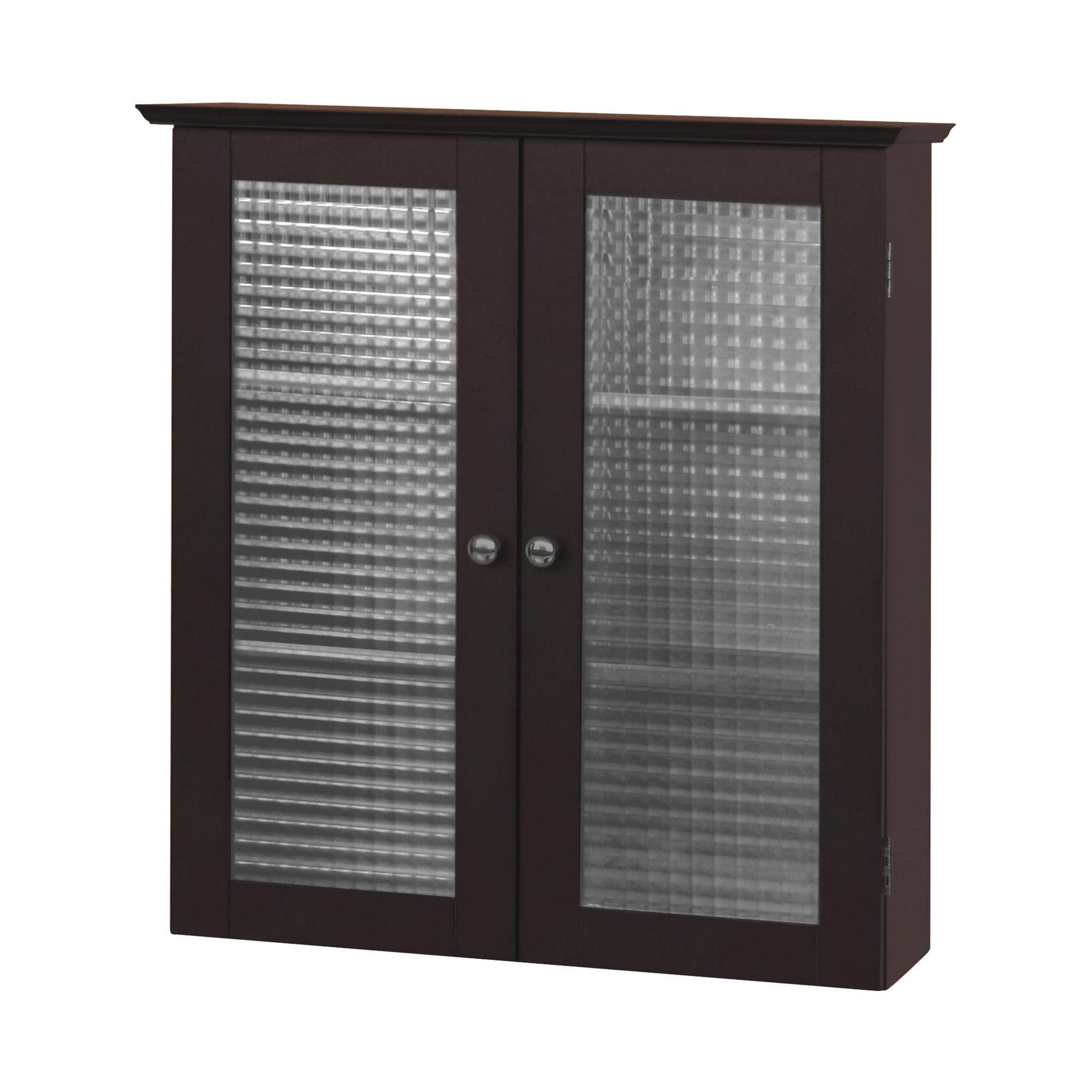 Espresso Two-Door Wall Cabinet with Waffle Glass Panels