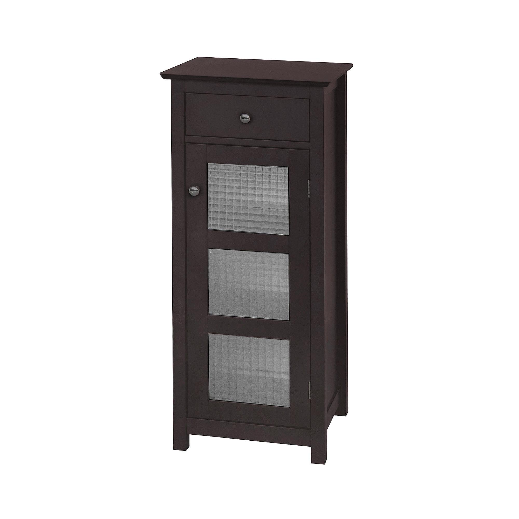 Espresso Engineered Wood Floor Cabinet with Waffle Glass Door