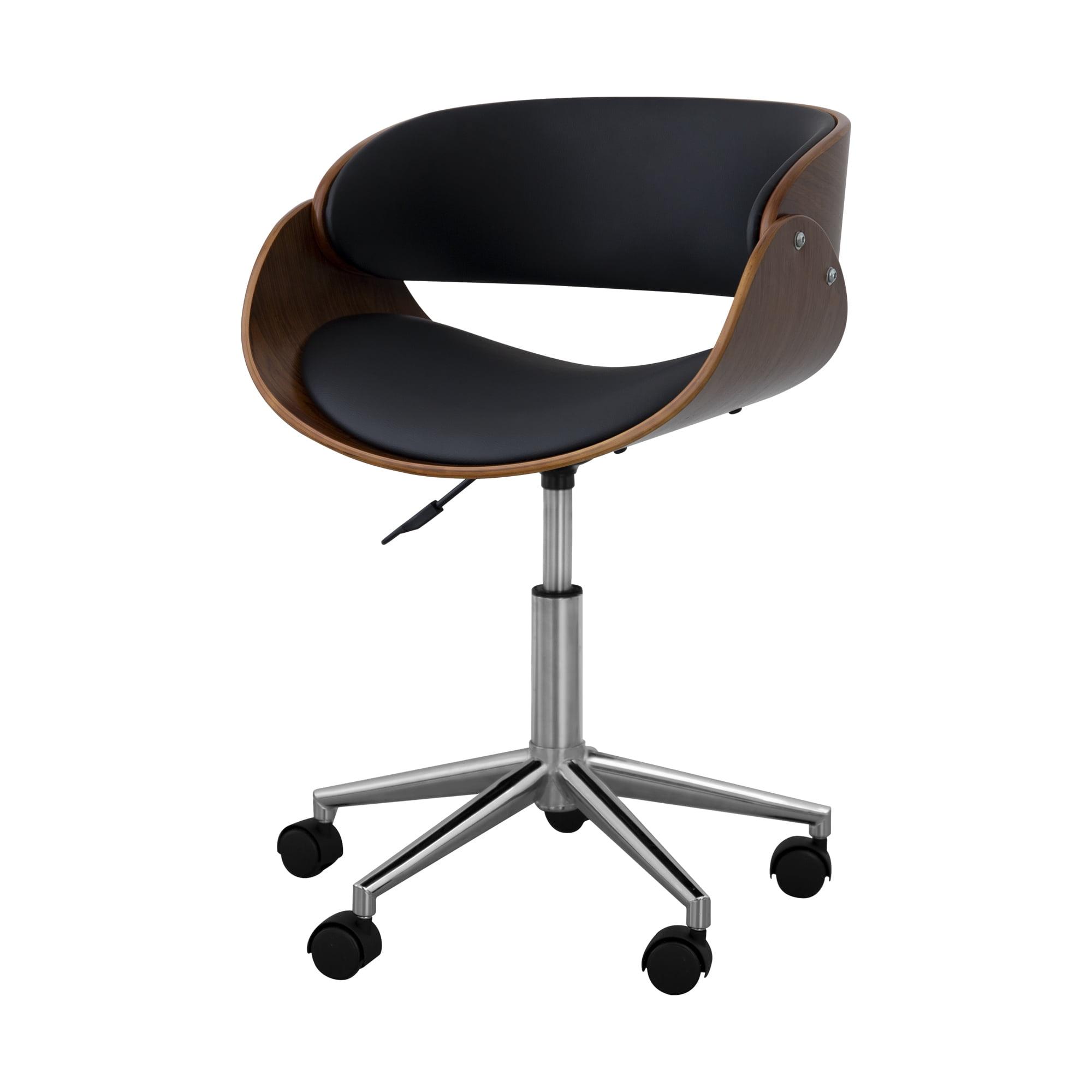 Ergonomic Faux Leather Swivel Task Chair with Lumbar Support - Black/Walnut