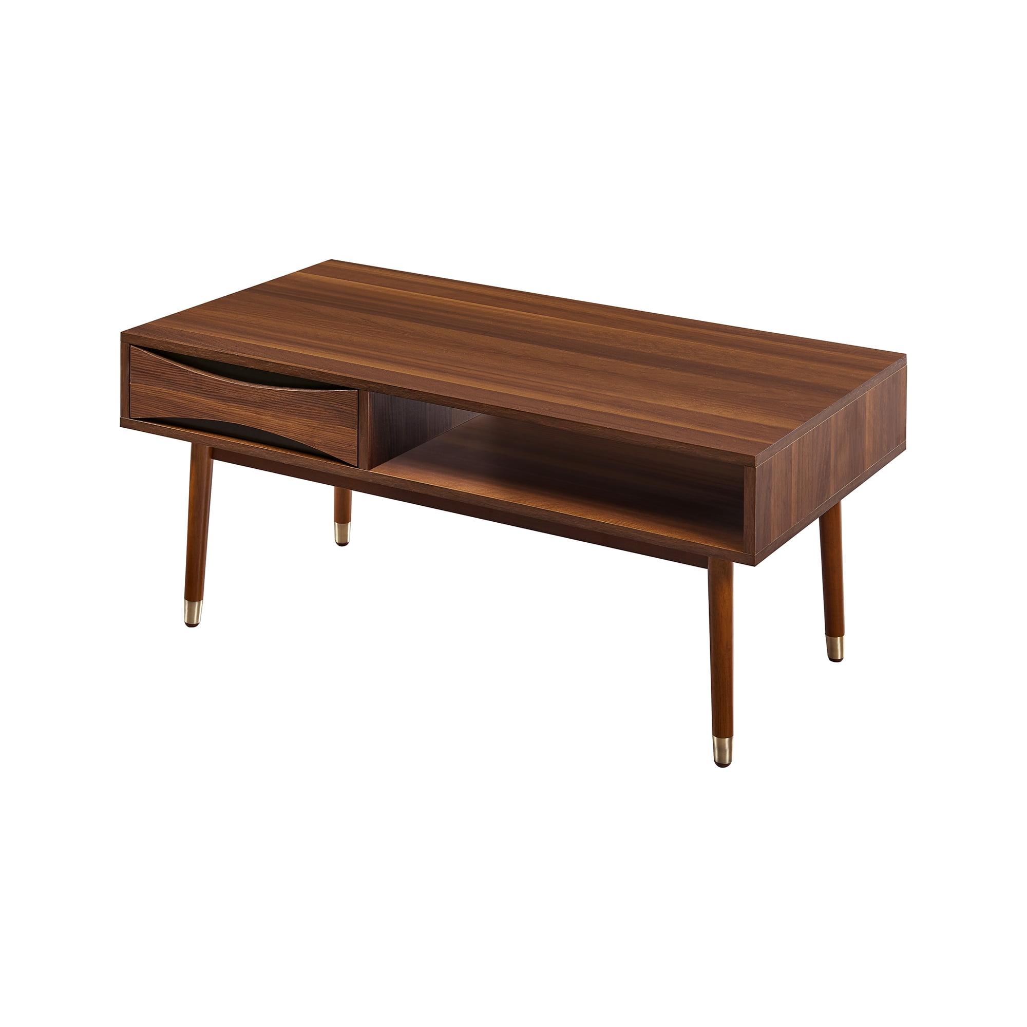 Dawson 40" Walnut Mid-Century Modern Coffee Table with Brass Accents